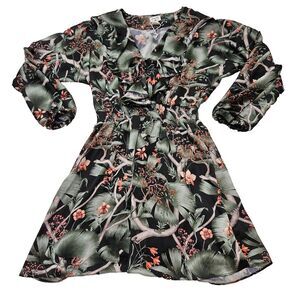 NWOT Johanne Ortiz x H&M Tropical Vacation Ruffle V-neck Long Sleeve‎ Dress Sz M